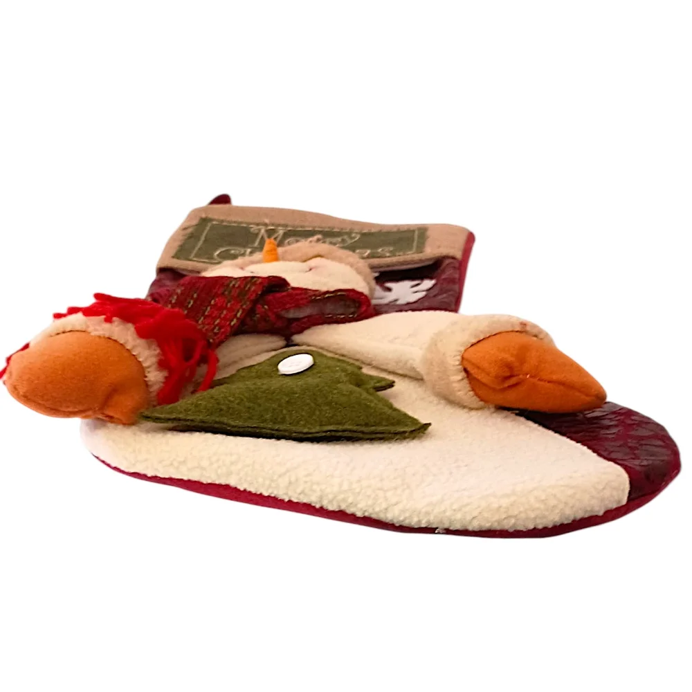 3D Snowman‎ Plush Christmas Stocking Felt Merry Christmas Embroidery Farmhouse